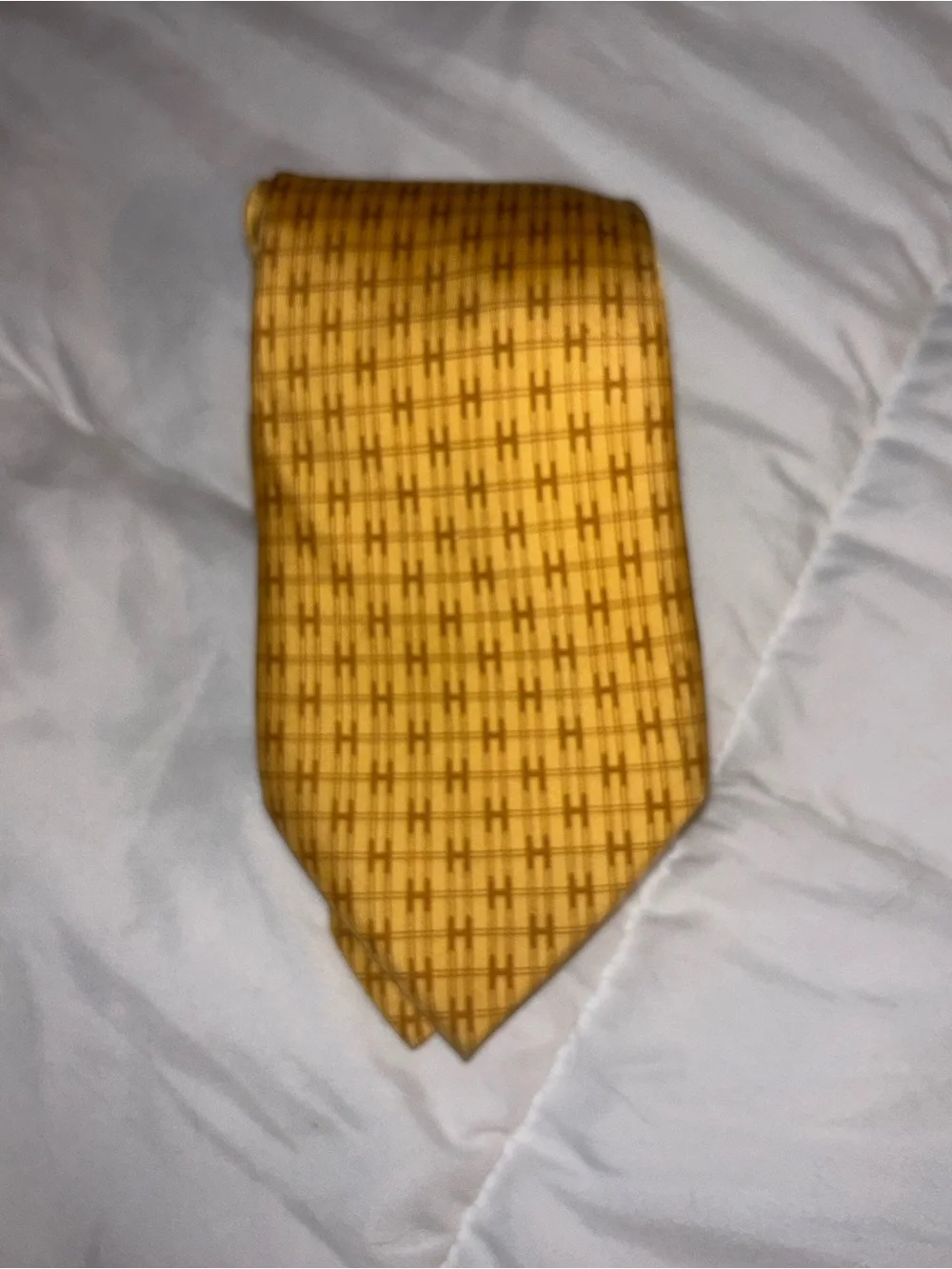 Hermes Yellow and Gold Patterned 100% Silk Tie